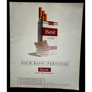 Philip Morris Basic Cigarettes Print Ad Vintage 1994 Smoking Tobacciana